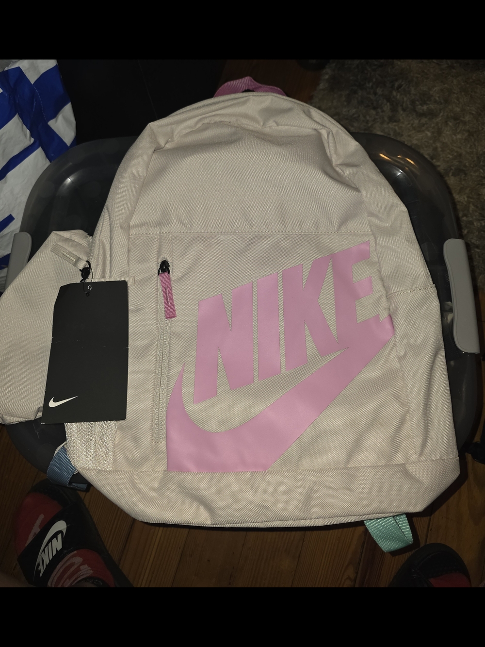 Nike Cream Backpack with Pink Logo